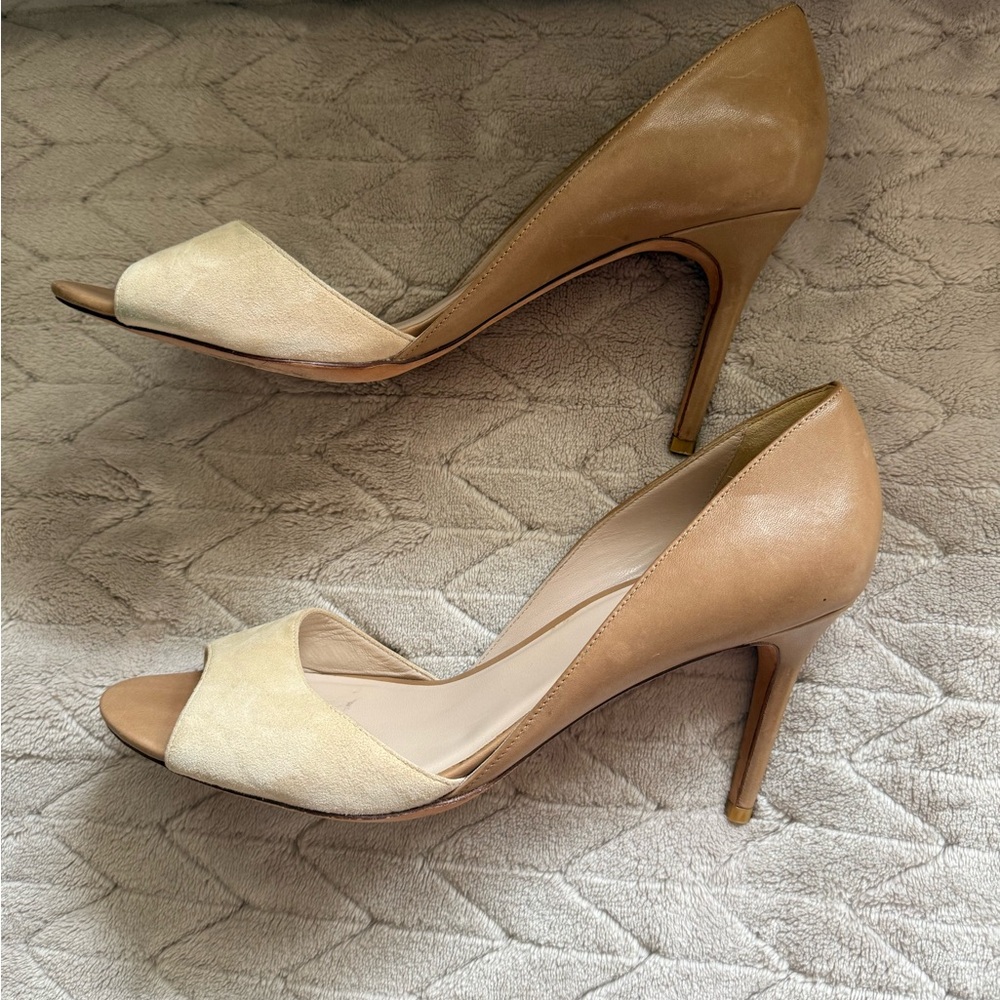 Cole Haan Two-Tone Peep-Toe Heels in Beige and Cream